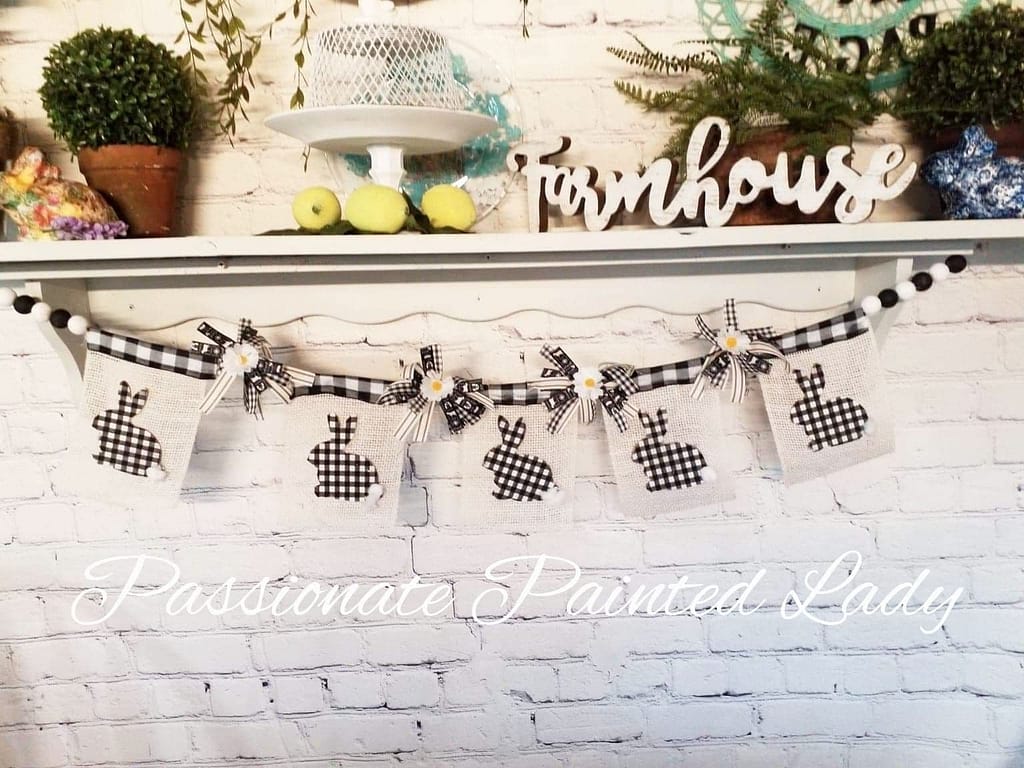 DIY bunny banner using Mod podge , Dixie Belle and Dollar tree products