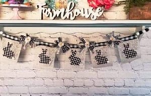 DIY rustic bunny banner using Mod Podge, Dixie Belle and Dollar Tree products